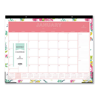 Day Designer Peyton Desk Pad Calendar, Floral Artwork, 22 x 17, Black Binding, Clear Corners, 12-Month (Jan to Dec): 2025